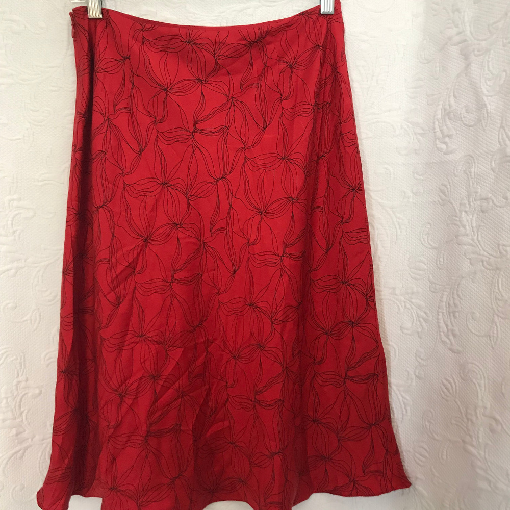 Ann Taylor Loft Red Black Bias Silk Skirt - Picture 4 of 5